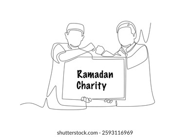 Ramadan charity concept one-line drawing