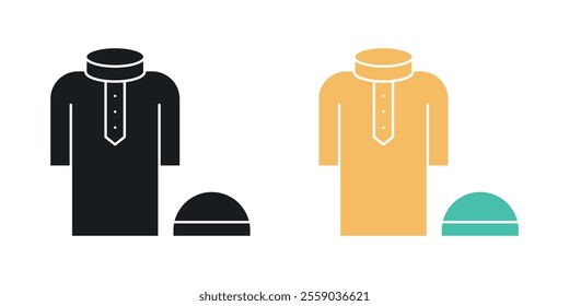 Ramadan clothes icons in black and colored version