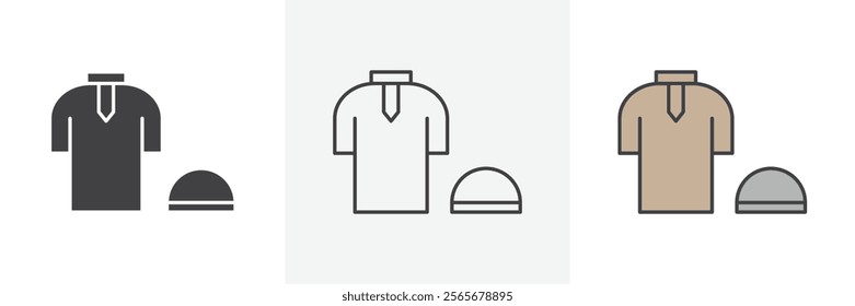 Ramadan clothes icons in black and colored versions