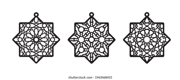 Ramadan cnc decor. Laser cutting stars set vector template.