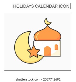 Ramadan color icon. Muslims fasting month. Muslim refuse to eat, drink and bad habits. Holidays calendar concept. Isolated vector illustration