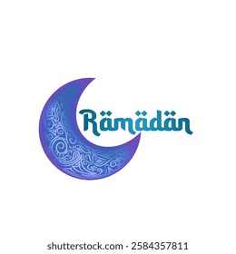 Ramadan with colorful carved crescent moon decoration without background