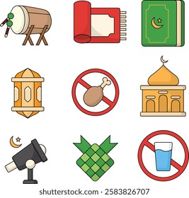 ramadan colorful icon pack illustration design