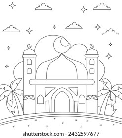  Ramadan coloring page Hand drawn Islamic mosque outline kids coloring page