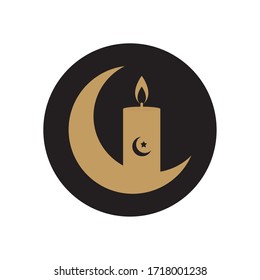 ramadan concept, crescend moon and candle icon over white background, block line style, vector illustration