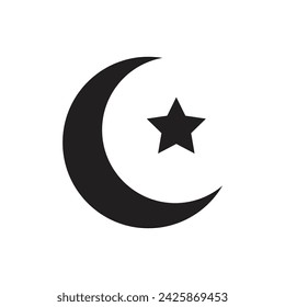 Ramadan concept, crescent moon and star icon, line block style, vector illustration