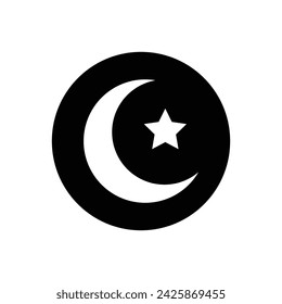 Ramadan concept, crescent moon and star icon, line block style, vector illustration