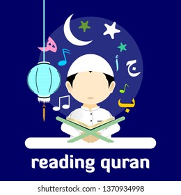 Ramadan Conceptual Design Illustration Template Reading Quran means Reading The Koran - Vector