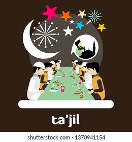 Ramadan Conceptual Design Illustration Template Ta'jil means eating fisrt food for moslem whom being fast Ramadan- Vector