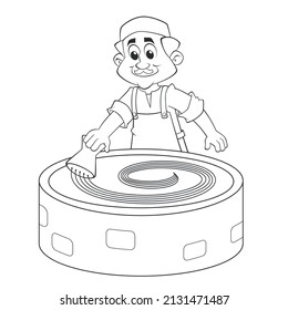 Ramadan confectioner coloring page activity for kids vector cartoon illustration
