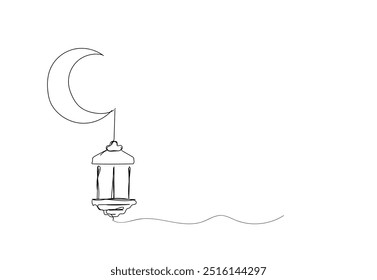 Ramadan continuous line drawing ramadan lantern with crescent line art vector clipart for holy month celebration design. Muslim religious holiday celebration.