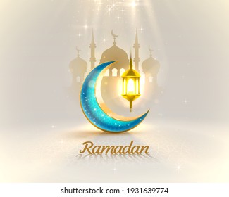 Ramadan cover card, Drawn mosque night view from arch background. Handwritten greeting card. Vector illustration