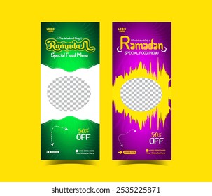 Ramadan creative roll up banner delicious iftar food menu social media poster template design
