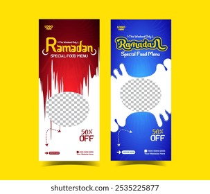 Ramadan creative roll up banner delicious iftar food menu social media poster template design
