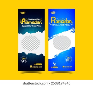 Ramadan creative roll up banner delicious iftar food menu social media poster template design