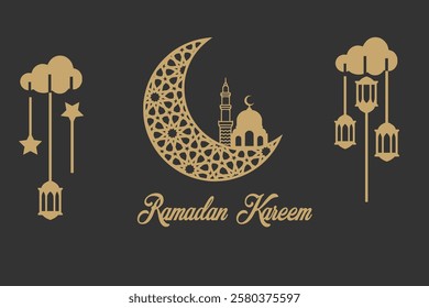 Ramadan crescent, Ramadan holy, black background gold color acquittal, Kadir night, Miraj,