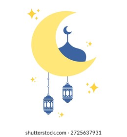 Luna creciente de Ramadán y Ilustración vectorial de linterna colgante para el fondo islámico de Festiva