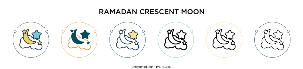 Ramadan crescent moon icon in filled, thin line, outline and stroke style. Vector illustration of two colored and black ramadan crescent moon vector icons designs can be used for mobile, ui, web