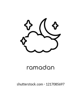 Ramadan Crescent Moon icon. Trendy modern flat linear vector Ramadan Crescent Moon icon on white background from thin line Religion collection, editable outline stroke vector illustration