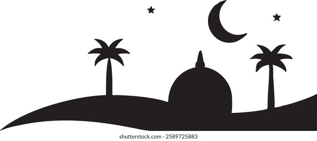 Ramadan Crescent Moon and Lantern Icon Elegant crescent moon symbolize Ramadan blessings and spiritual reflection.