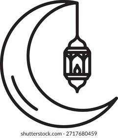 Ramadán Crescent Moon Lantern Icono de silueta Línea mínima Vector de arte Festival islámico Celebración de la espiritualidad Mes Santo Logo Símbolo Signo Cultura tradicional Ilustración