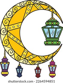 Ramadan Crescent Moon Lanterns Cartoon Clipart 