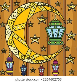 Ramadan Crescent Moon Lanterns Colored Cartoon 