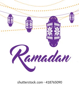 Ramadan crescent moon and lanterns design. EPS 10 vector.