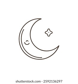 Ramadan crescent moon line art vector illustration