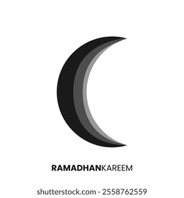 Ramadan Crescent moon monochrome icon. Embossed black white vector illustration. Editable graphic resources for many purposes.