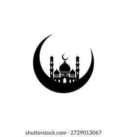 Ramadan Crescent Moon and Mosque Icons Collection – Islamic Flat Vector Illustrations