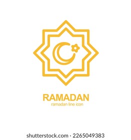 Ramadan Crescent Moon Sign Golden Thin Line Icon Emblem Concept. Vector illustration of Islam Holiday