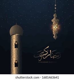 Ramadán con mezquita cristalizada y lámpara en el fondo nocturno