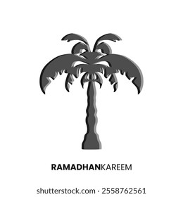 Ramadan date palm tree monochrome icon. Embossed black white vector illustration. Editable graphic resources for many purposes.