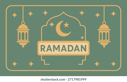 Ramadan dekorative Rahmen Vektor mit hängenden Laternen und Halbmond islamischen flachen Design Hintergrund