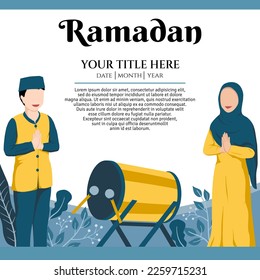 ramadan design background template for social media post with muslim character illustration 