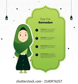 celebración del diseño ramadán con ilustración femenina musulmana, consejos para ramadan