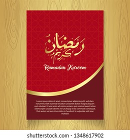 Ramadan design concept with arabic calligraphy and middle east pattern. islamic celebration poster template with golden line color on red background. vector illustration.