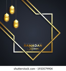 Ramadan design dark paper background with hanging golden lantern. 