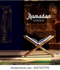 Ramadan Design Illustration für Ramadan Feier Zweck. Ramadan Kareem! Herzlichen Glückwunsch Ramadan, Eid Mubarak! Islamische Feiertage Vektorillustrationen, Arabische Architektur, Moschee, Muster, Rehal
