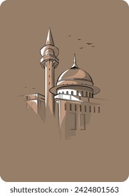 Ramadan-Design mit Moschee für Ramadan-Feier Zweck. Moschee Linien Zeichnung Illustration Vektor