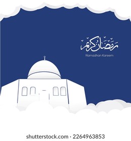 Ramadan design with a mosque and paper clouds, with dark and light coloring. for feed requirements