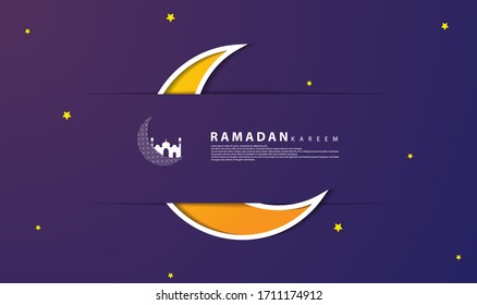 Ramadan design in paper cut style , with the addition of the moon, mosque and stars, suitable for ramadan-themed backgrounds, greeting cards, web, covers, templates, cards and etc.