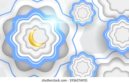 Ramadan design with paper cut style, white and blue, suitable for complementary Islamic themes