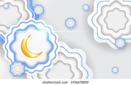 Ramadan design with paper cut style, white and blue, suitable for complementary Islamic themes