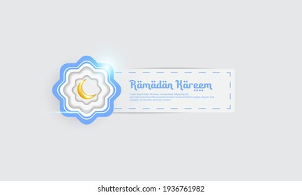 Diseño de Ramadán con estilo de corte de papel, blanco y azul, adecuado para temas islámicos complementarios