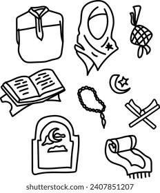 Ramadan design, Vector line drawing of Islamic ornament, Islamic festival single line draw vector illustration, Ramadan Kareem greeting card 