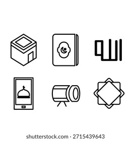 Conjunto de iconos digitales de Ramadán con oración móvil y caridad
