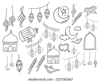 ramadan doodle element background hand drawn