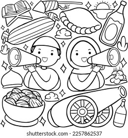 Ramadan doodle in line art style